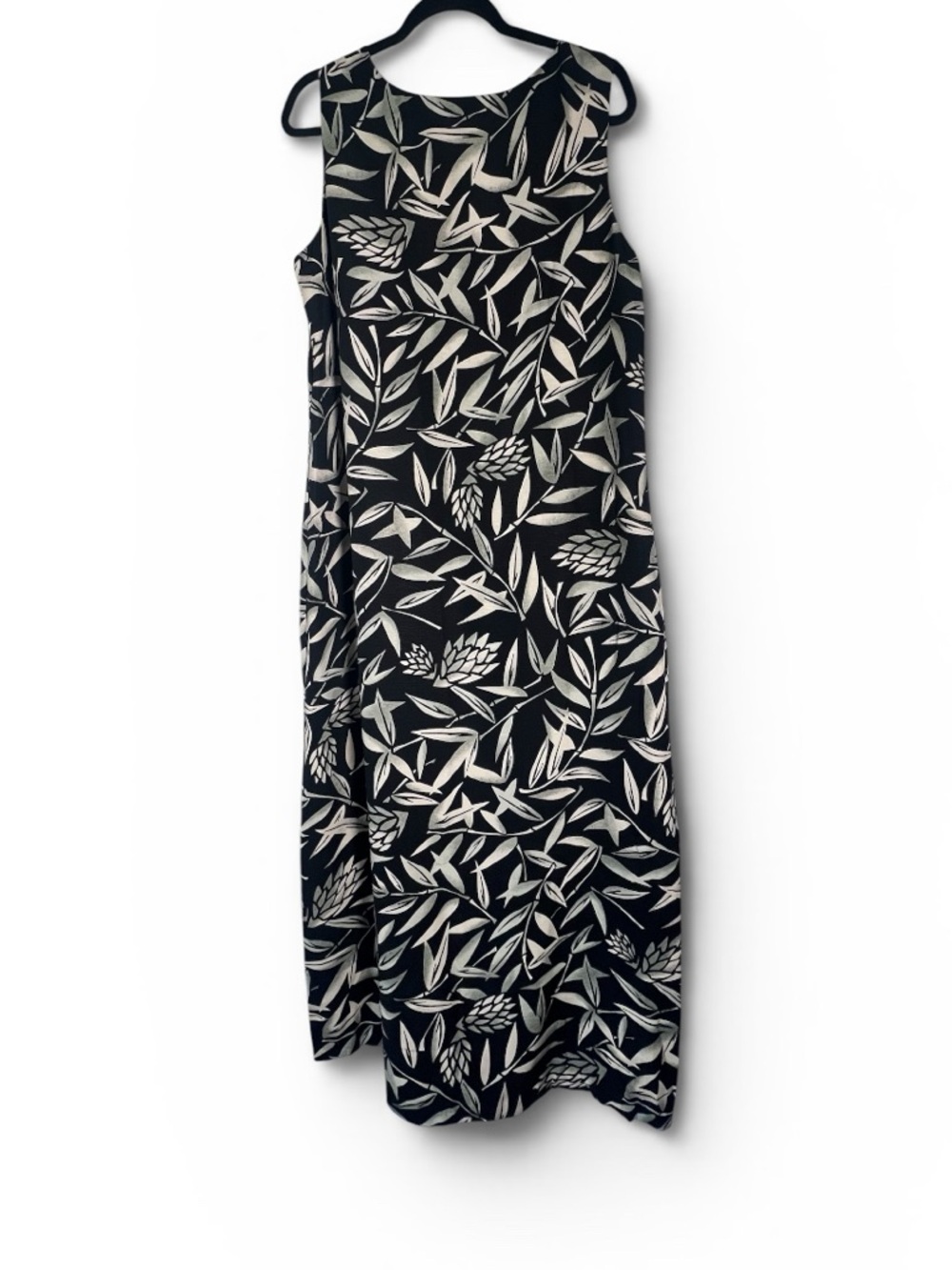 Tommy Bahama Black Maxi Dress with Cream & Olive green Leaf Print
